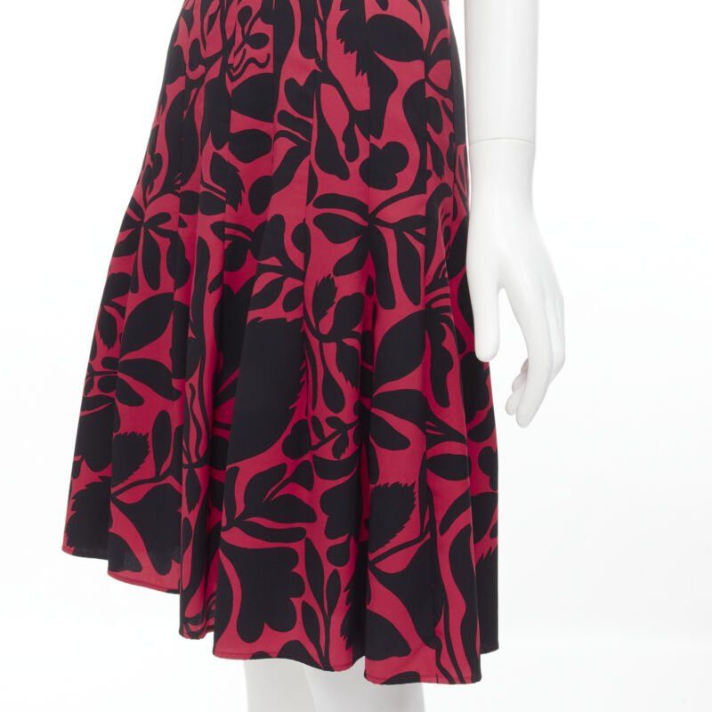 Oscar De La Renta OSCAR DE LA RENTA red black floral print panelled fit flared dress XS Size XS / US 0-2 / IT 36-38 - 7 Thumbnail