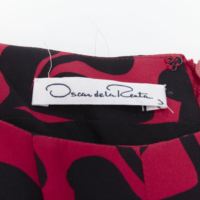 Oscar De La Renta OSCAR DE LA RENTA red black floral print panelled fit flared dress XS Size XS / US 0-2 / IT 36-38 - 9 Thumbnail