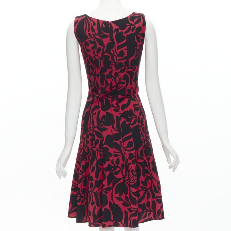 Oscar De La Renta OSCAR DE LA RENTA red black floral print panelled fit flared dress XS Size XS / US 0-2 / IT 36-38 - 5 Thumbnail