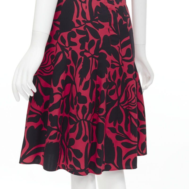 Oscar De La Renta OSCAR DE LA RENTA red black floral print panelled fit flared dress XS Size XS / US 0-2 / IT 36-38 - 8 Thumbnail