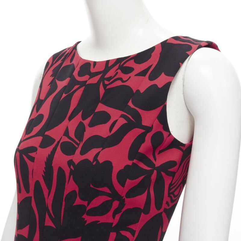 Oscar De La Renta OSCAR DE LA RENTA red black floral print panelled fit flared dress XS Size XS / US 0-2 / IT 36-38 - 2 Thumbnail