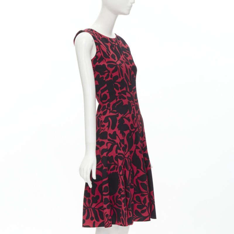 Oscar De La Renta OSCAR DE LA RENTA red black floral print panelled fit flared dress XS Size XS / US 0-2 / IT 36-38 - 3 Thumbnail