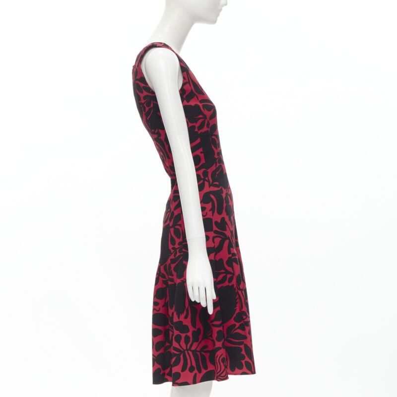 Oscar De La Renta OSCAR DE LA RENTA red black floral print panelled fit flared dress XS Size XS / US 0-2 / IT 36-38 - 4 Thumbnail