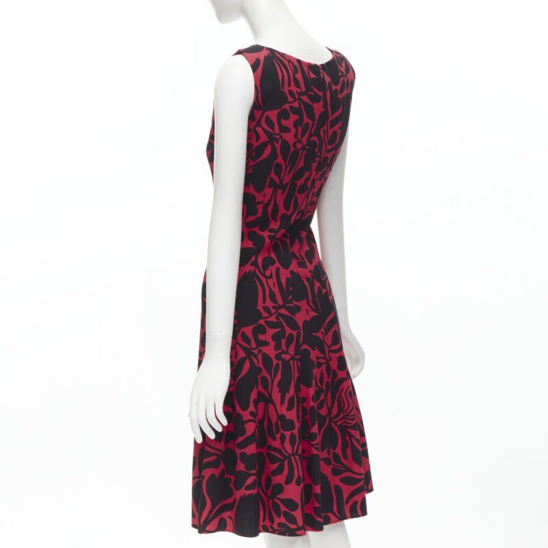 Oscar De La Renta OSCAR DE LA RENTA red black floral print panelled fit flared dress XS Size XS / US 0-2 / IT 36-38 - 6 Thumbnail