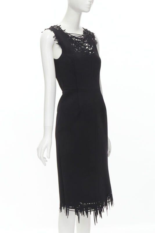Oscar De La Renta OSCAR DE LA RENTA laser cut scribble cut out scuba sheath pencil dress S Size S / US 4 / IT 40 - 3 Thumbnail