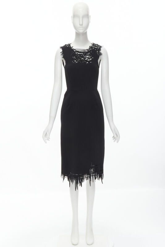 Oscar De La Renta OSCAR DE LA RENTA laser cut scribble cut out scuba sheath pencil dress S Size S / US 4 / IT 40 - 10 Thumbnail