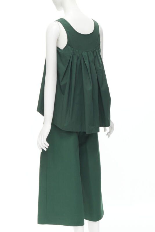 Rochas ROCHAS dark green cotton blend flared back vest wide leg pants FR38 S Size 27" / US 4 / IT 40 - 6 Thumbnail