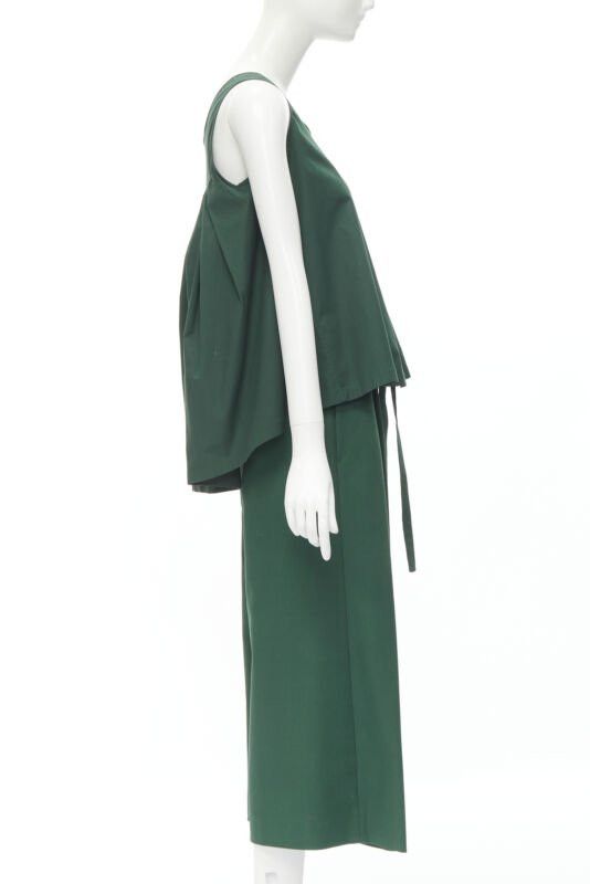 Rochas ROCHAS dark green cotton blend flared back vest wide leg pants FR38 S Size 27" / US 4 / IT 40 - 4 Thumbnail