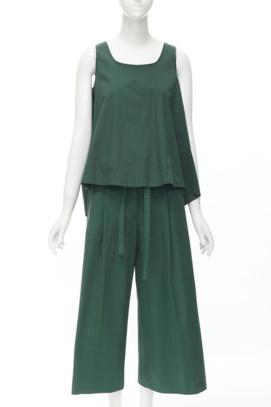 Rochas ROCHAS dark green cotton blend flared back vest wide leg pants FR38 S Size 27" / US 4 / IT 40 - 3 Thumbnail