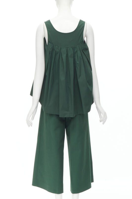 Rochas ROCHAS dark green cotton blend flared back vest wide leg pants FR38 S Size 27" / US 4 / IT 40 - 5 Thumbnail