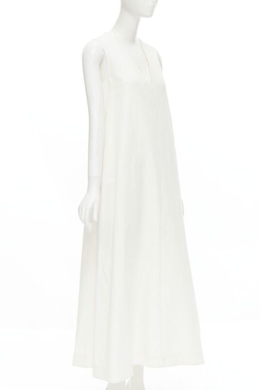 CO CO Collection white linen cotton sleeveless V-neck A-line flared maxi dress XS Size XS / US 0-2 / IT 36-38 - 3 Thumbnail