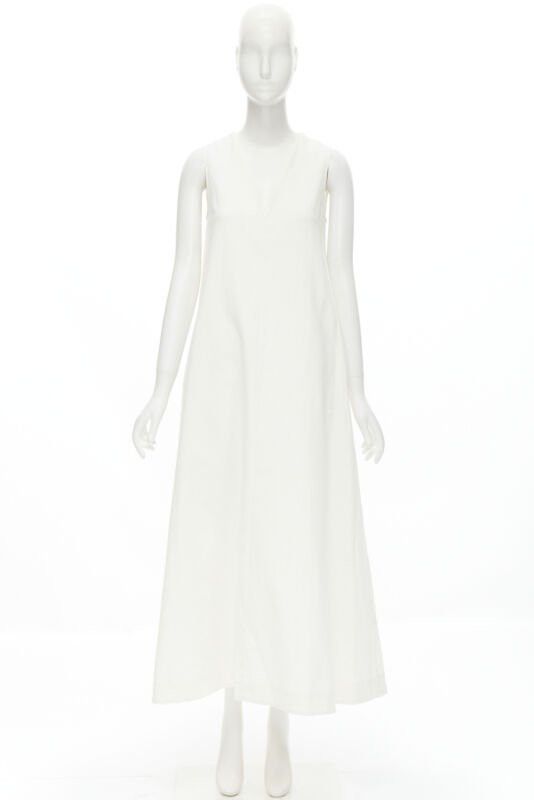 CO CO Collection white linen cotton sleeveless V-neck A-line flared maxi dress XS Size XS / US 0-2 / IT 36-38 - 9 Thumbnail