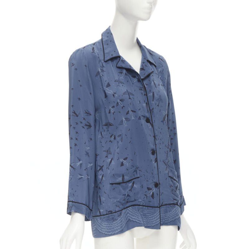 Valentino VALENTINO 100% silk 2017 Garden of Early Delights Corpora silk blue shirt S Size S / US 4 / IT 40 - 3 Thumbnail