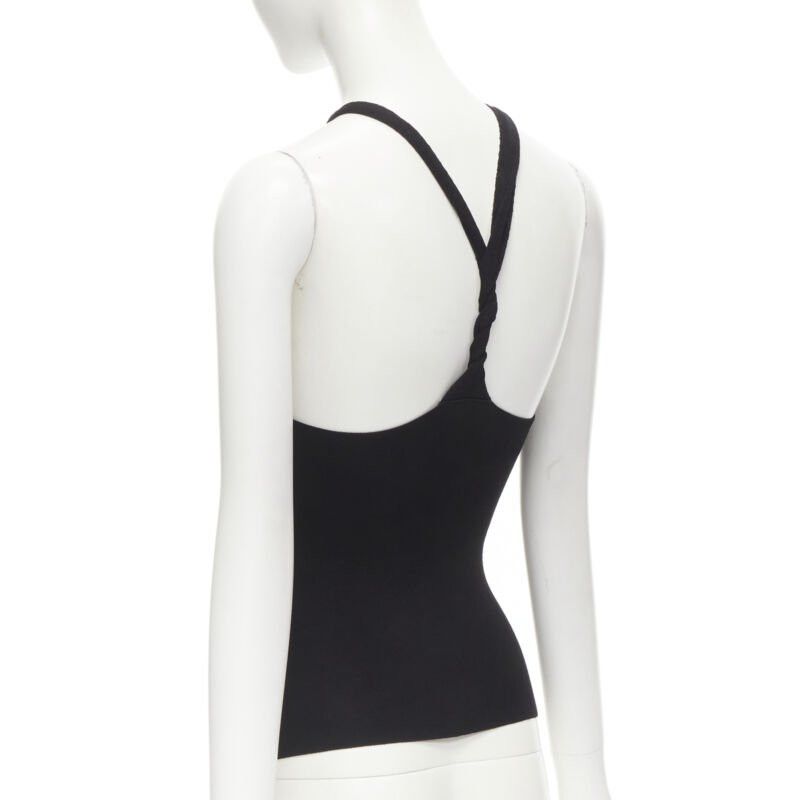 Nanushka NANUSHKA black twist V strap cut out under bust knitted woven stretch top S Size S / US 4 / IT 40 - 6 Thumbnail