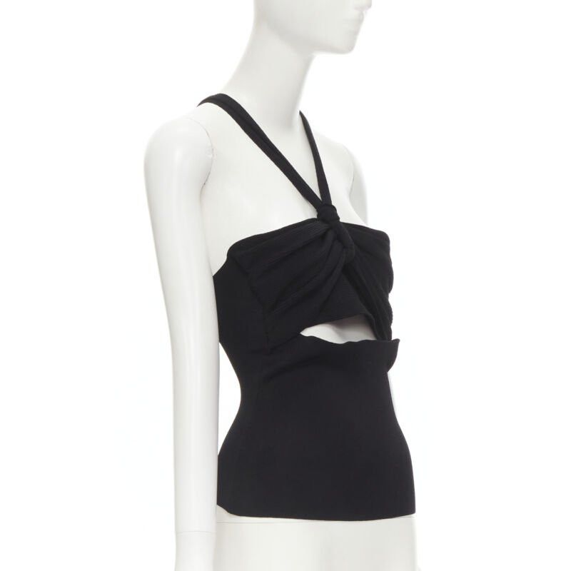 Nanushka NANUSHKA black twist V strap cut out under bust knitted woven stretch top S Size S / US 4 / IT 40 - 3 Thumbnail
