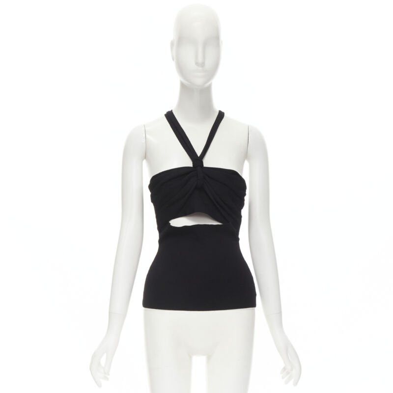 Nanushka NANUSHKA black twist V strap cut out under bust knitted woven stretch top S Size S / US 4 / IT 40 - 9 Thumbnail