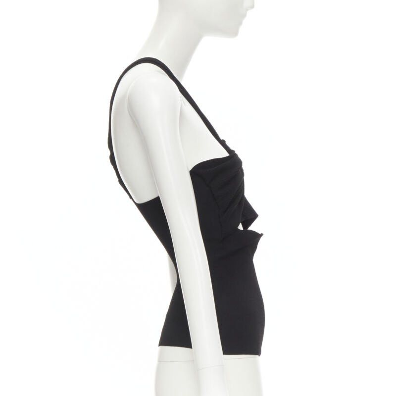 Nanushka NANUSHKA black twist V strap cut out under bust knitted woven stretch top S Size S / US 4 / IT 40 - 4 Thumbnail