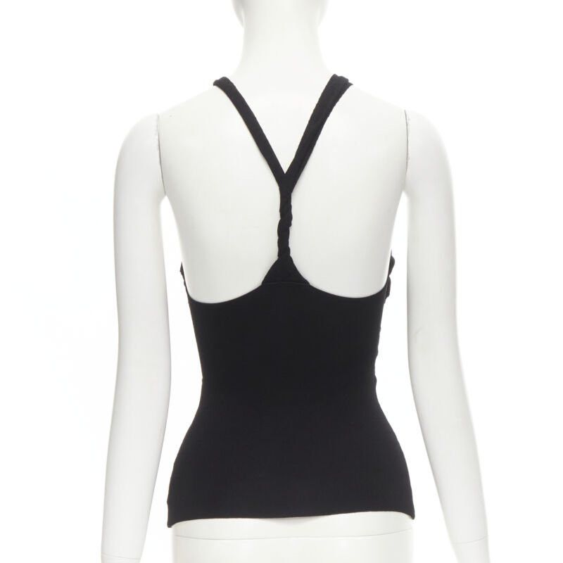 Nanushka NANUSHKA black twist V strap cut out under bust knitted woven stretch top S Size S / US 4 / IT 40 - 5 Thumbnail