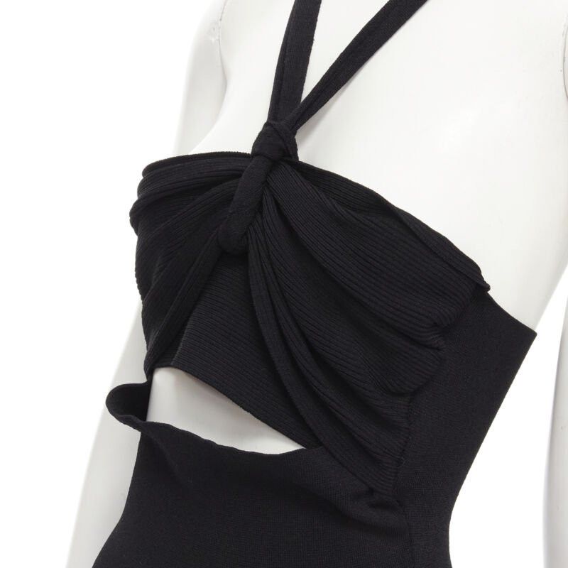 Nanushka NANUSHKA black twist V strap cut out under bust knitted woven stretch top S Size S / US 4 / IT 40 - 2 Thumbnail