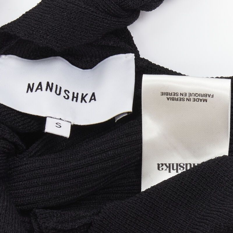 Nanushka NANUSHKA black twist V strap cut out under bust knitted woven stretch top S Size S / US 4 / IT 40 - 8 Thumbnail