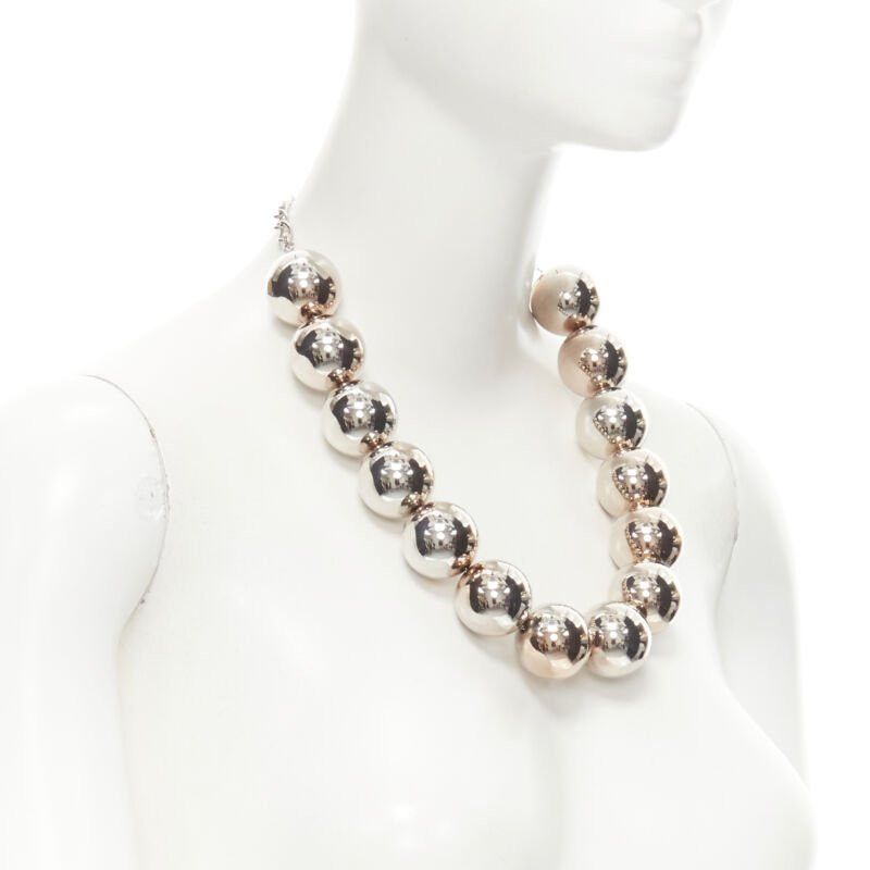 Oscar De La Renta OSCAR DE LA RENTA Bold Beaded single strand silver XL ball statement necklace Size ONE SIZE - 2 Thumbnail