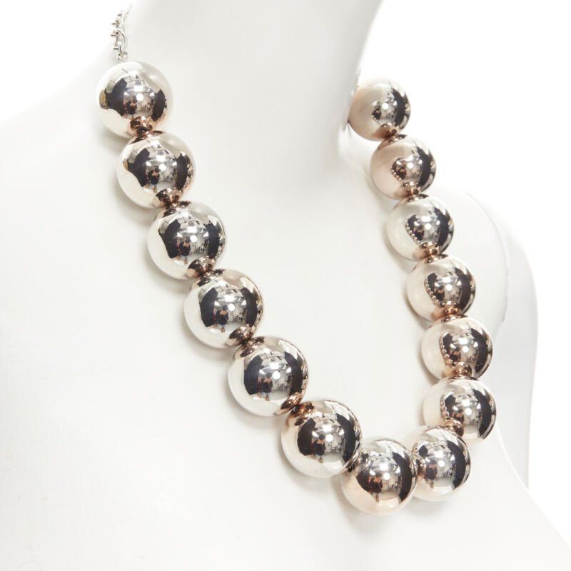 Oscar De La Renta OSCAR DE LA RENTA Bold Beaded single strand silver XL ball statement necklace Size ONE SIZE - 5 Thumbnail