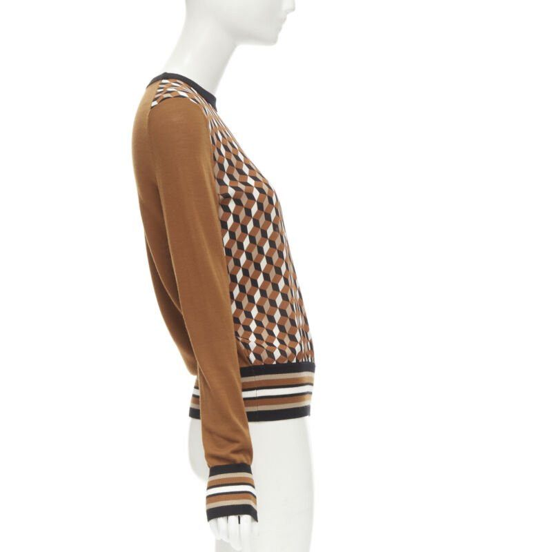 Michael Kors MICHAEL KORS COLLECTION brown merino wool cube print silk panel swaeter XS Size XS / US 0-2 / IT 36-38 - 5 Thumbnail