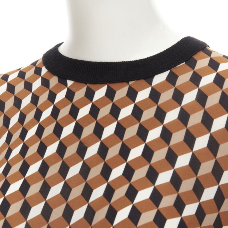Michael Kors MICHAEL KORS COLLECTION brown merino wool cube print silk panel swaeter XS Size XS / US 0-2 / IT 36-38 - 2 Thumbnail