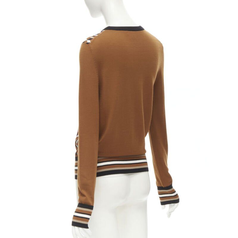Michael Kors MICHAEL KORS COLLECTION brown merino wool cube print silk panel swaeter XS Size XS / US 0-2 / IT 36-38 - 6 Thumbnail