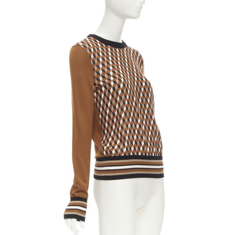 Michael Kors MICHAEL KORS COLLECTION brown merino wool cube print silk panel swaeter XS Size XS / US 0-2 / IT 36-38 - 3 Thumbnail
