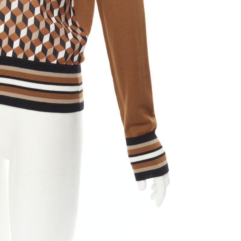 Michael Kors MICHAEL KORS COLLECTION brown merino wool cube print silk panel swaeter XS Size XS / US 0-2 / IT 36-38 - 7 Thumbnail