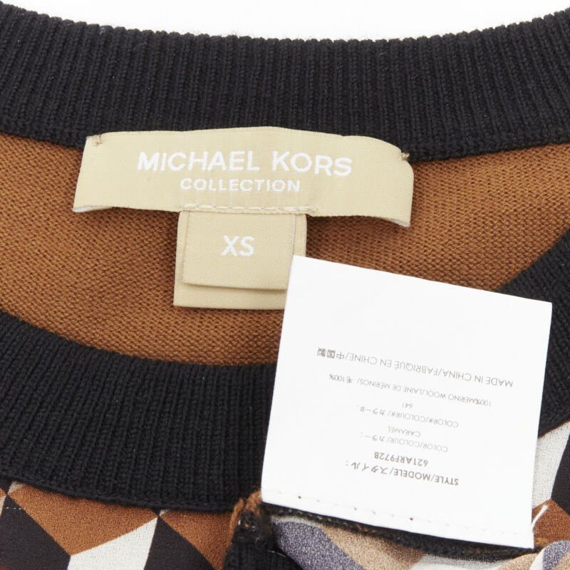 Michael Kors MICHAEL KORS COLLECTION brown merino wool cube print silk panel swaeter XS Size XS / US 0-2 / IT 36-38 - 8 Thumbnail