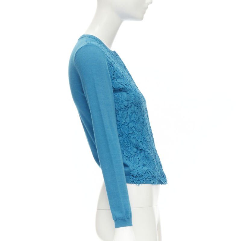 Valentino VALENTINO blue floral lace front wool silk cashmere cardigan sweater S Size S / US 4 / IT 40 - 4 Thumbnail