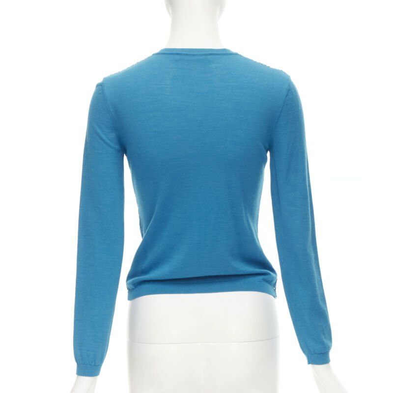 Valentino VALENTINO blue floral lace front wool silk cashmere cardigan sweater S Size S / US 4 / IT 40 - 5 Thumbnail