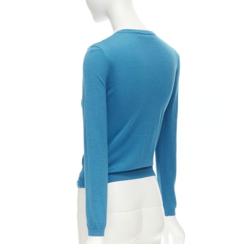 Valentino VALENTINO blue floral lace front wool silk cashmere cardigan sweater S Size S / US 4 / IT 40 - 6 Thumbnail