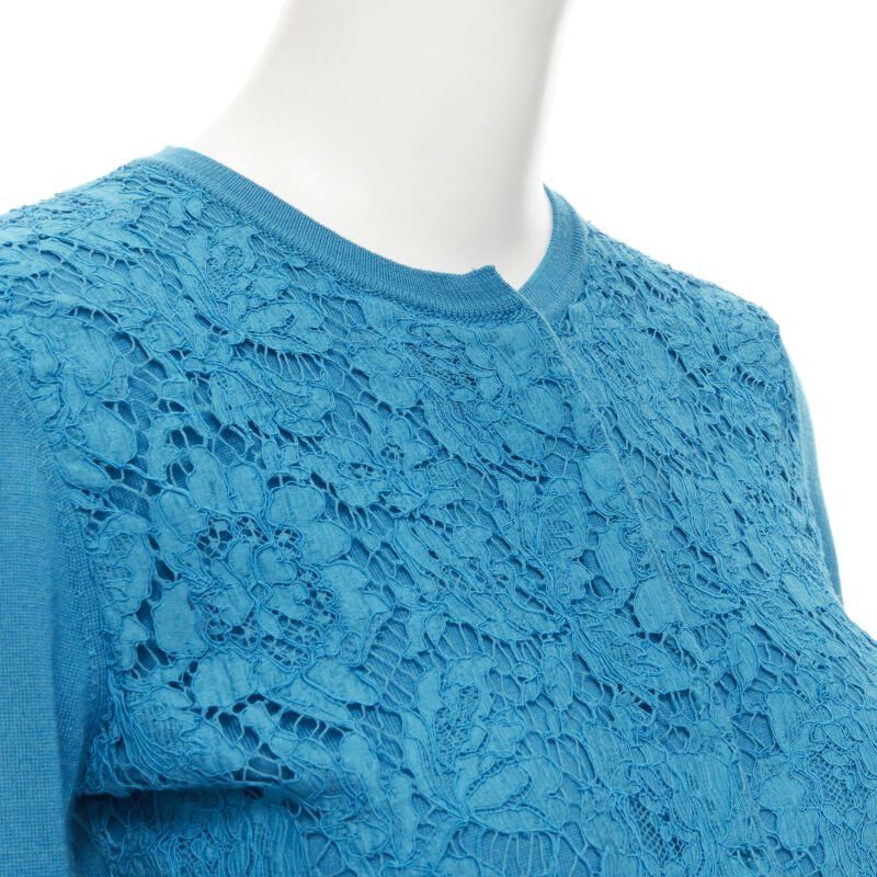 Valentino VALENTINO blue floral lace front wool silk cashmere cardigan sweater S Size S / US 4 / IT 40 - 2 Thumbnail