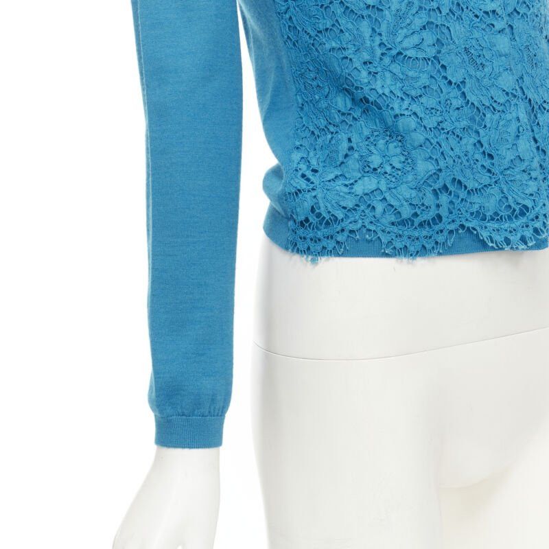 Valentino VALENTINO blue floral lace front wool silk cashmere cardigan sweater S Size S / US 4 / IT 40 - 7 Thumbnail