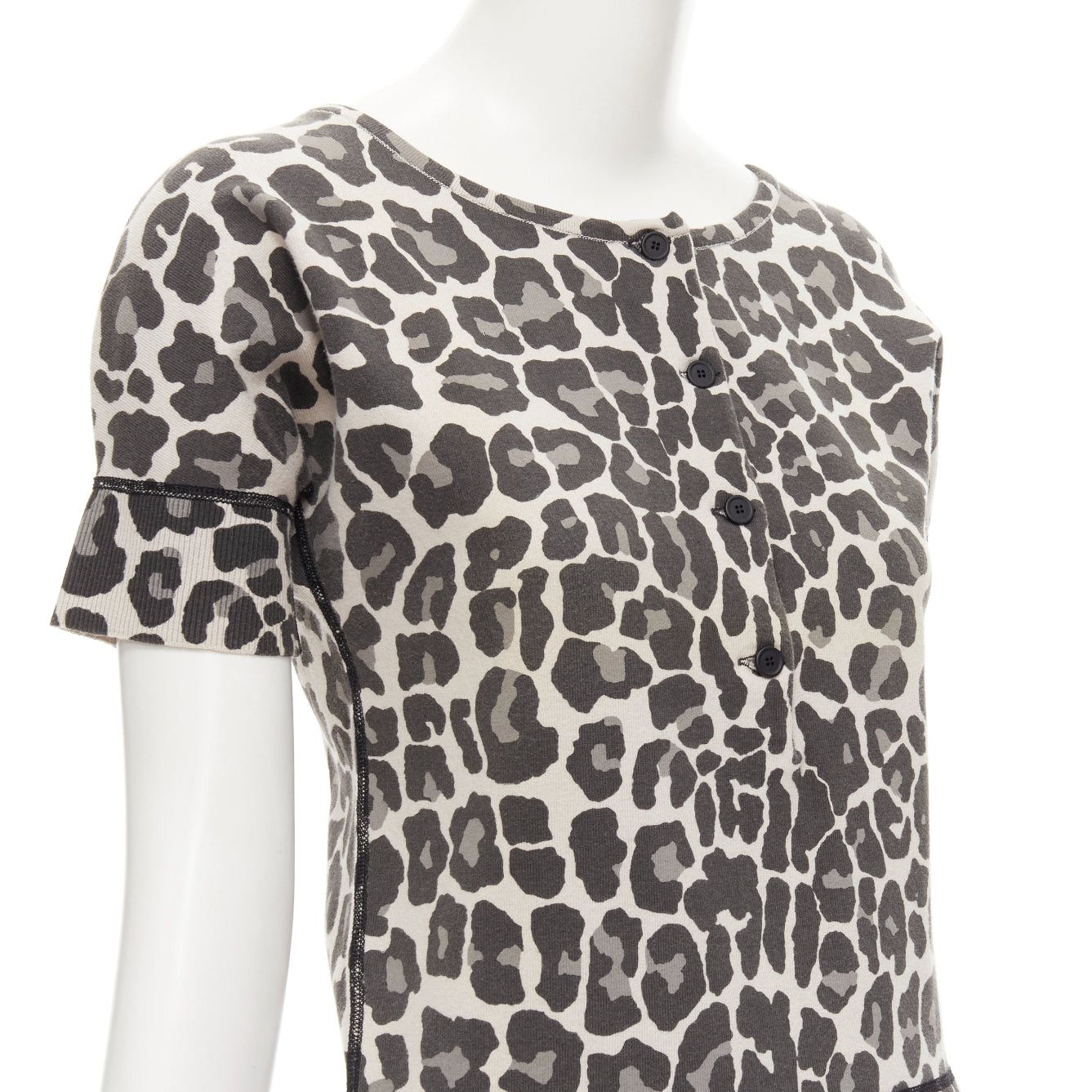 Bottega Veneta BOTTEGA VENETA grey leopard print cotton blend half button top IT38 XS Size XS / US 0-2 / IT 36-38 - 8 Thumbnail