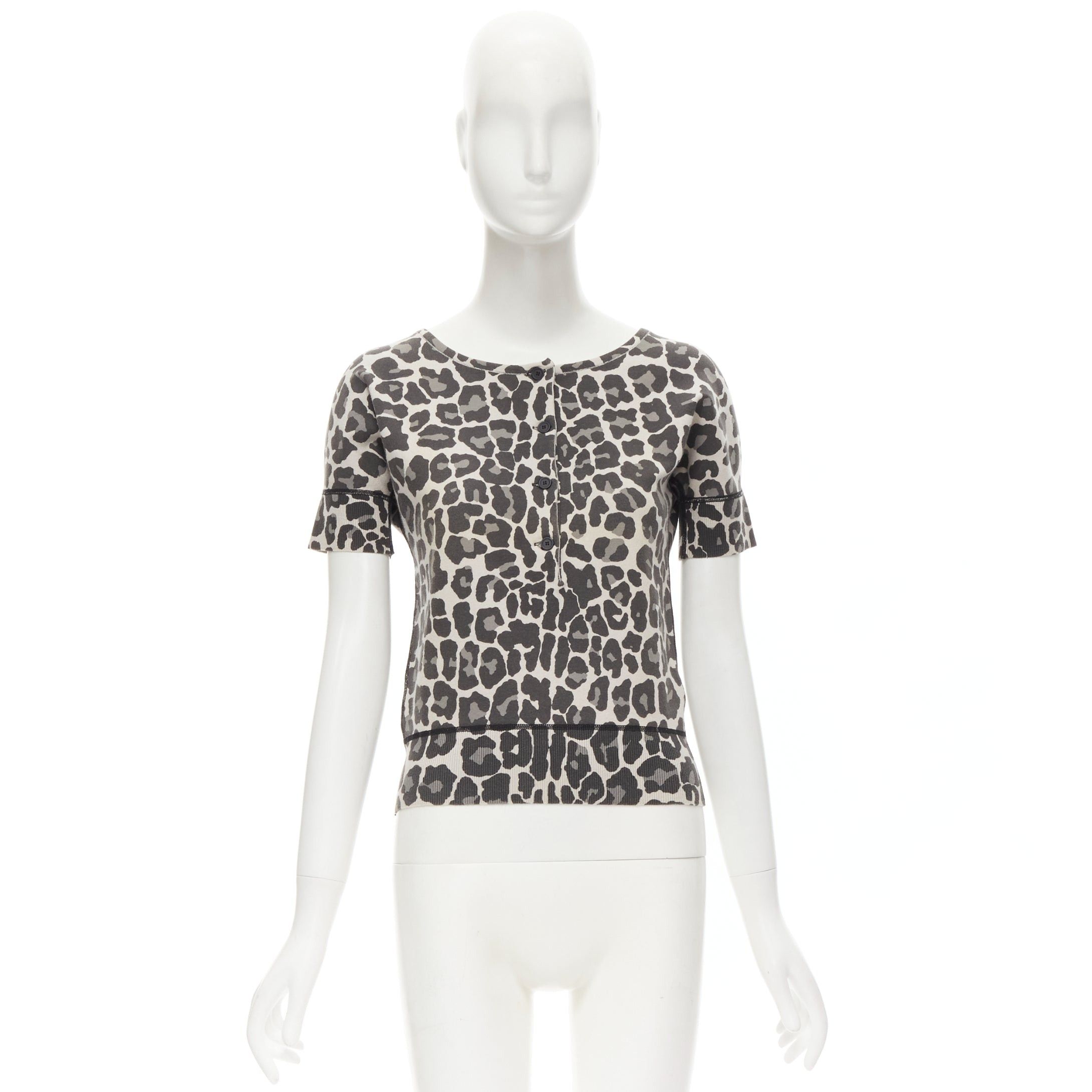 Bottega Veneta BOTTEGA VENETA grey leopard print cotton blend half button top IT38 XS Size XS / US 0-2 / IT 36-38 - 2 Thumbnail