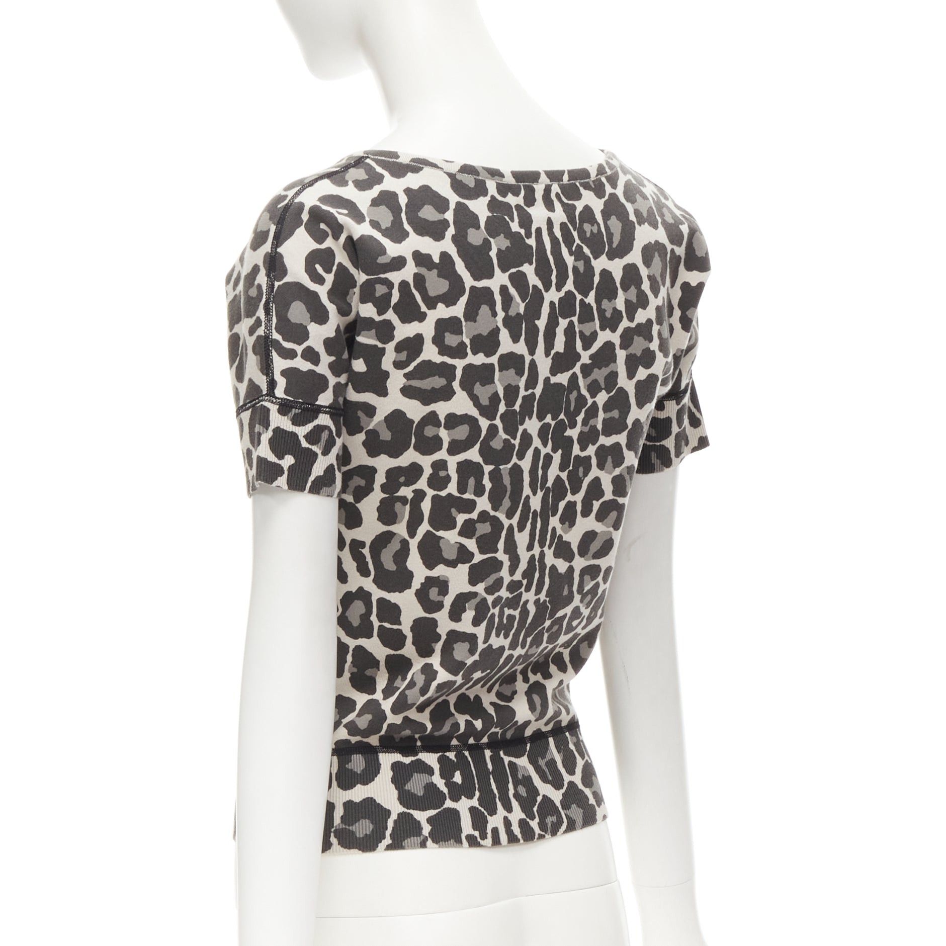 Bottega Veneta BOTTEGA VENETA grey leopard print cotton blend half button top IT38 XS Size XS / US 0-2 / IT 36-38 - 6 Thumbnail