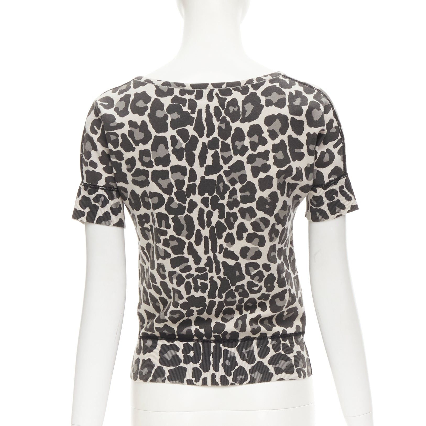 Bottega Veneta BOTTEGA VENETA grey leopard print cotton blend half button top IT38 XS Size XS / US 0-2 / IT 36-38 - 5 Thumbnail
