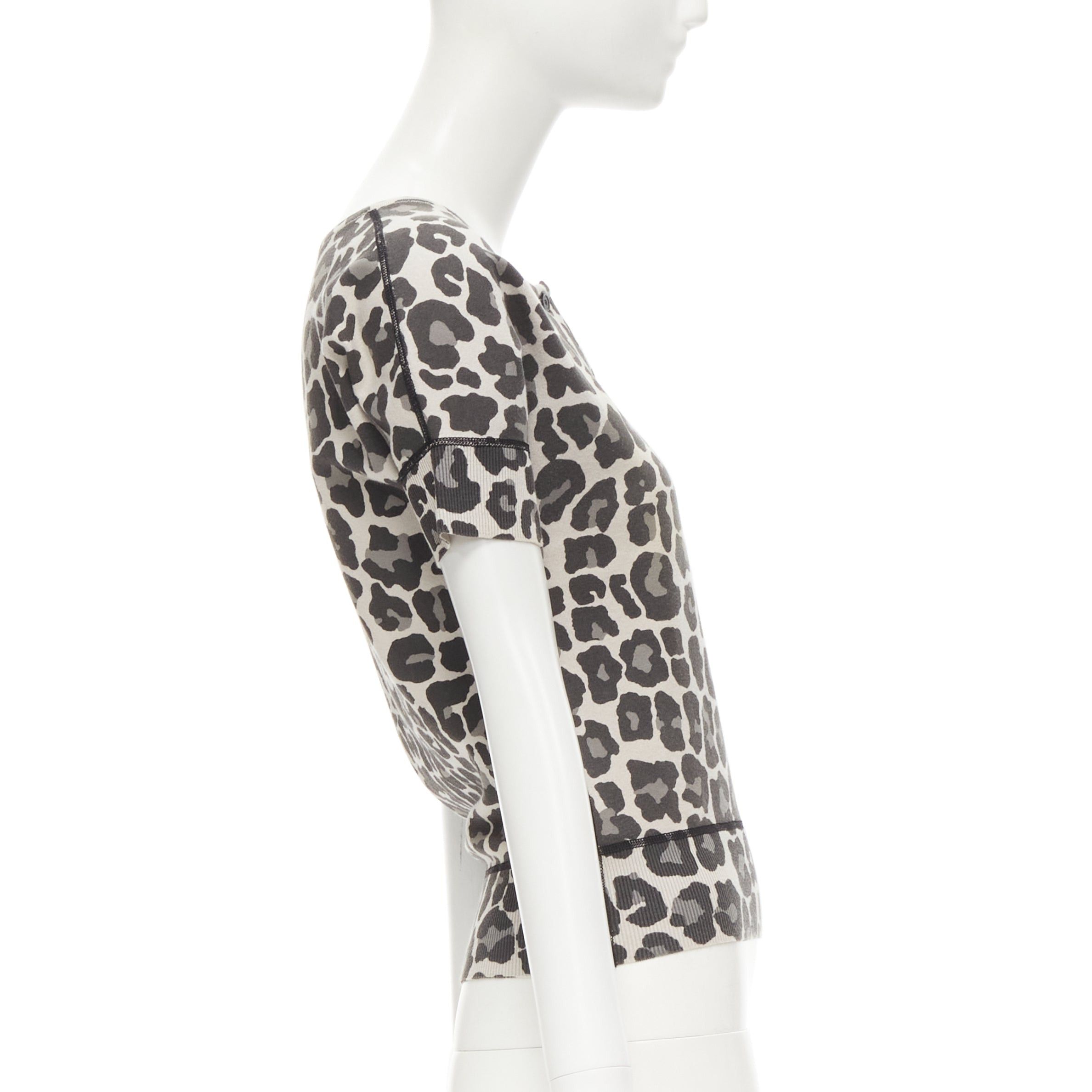 Bottega Veneta BOTTEGA VENETA grey leopard print cotton blend half button top IT38 XS Size XS / US 0-2 / IT 36-38 - 4 Thumbnail