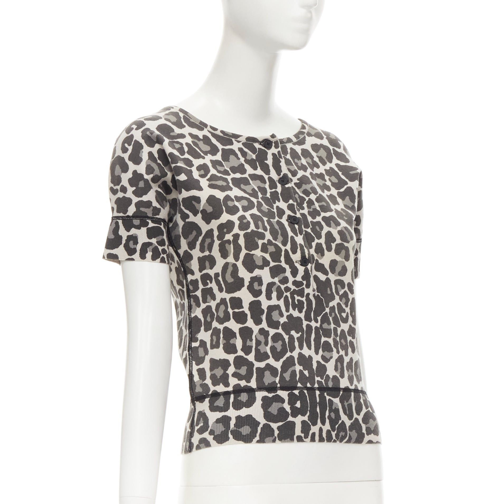 Bottega Veneta BOTTEGA VENETA grey leopard print cotton blend half button top IT38 XS Size XS / US 0-2 / IT 36-38 - 7 Thumbnail