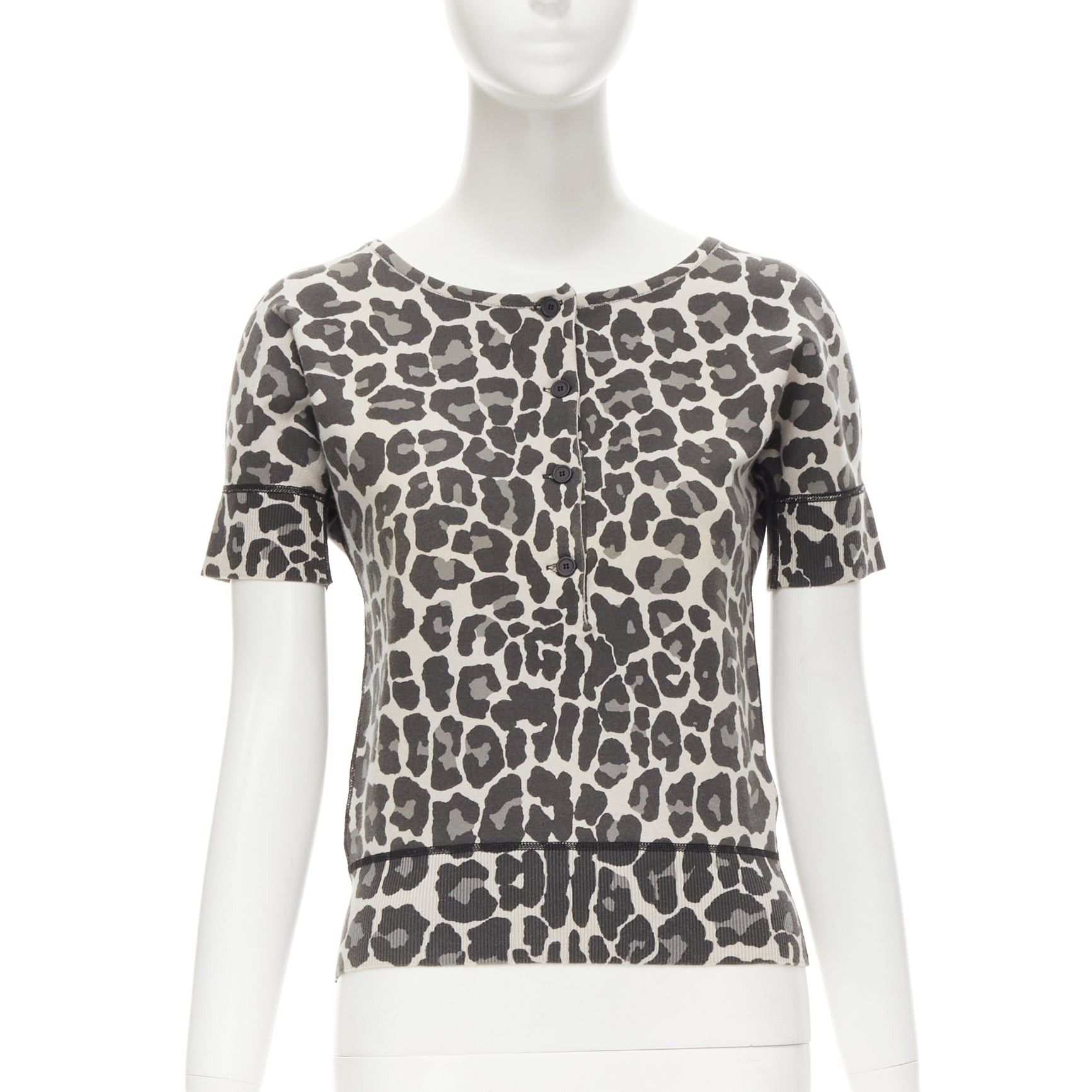 Bottega Veneta BOTTEGA VENETA grey leopard print cotton blend half button top IT38 XS Size XS / US 0-2 / IT 36-38 - 3 Thumbnail