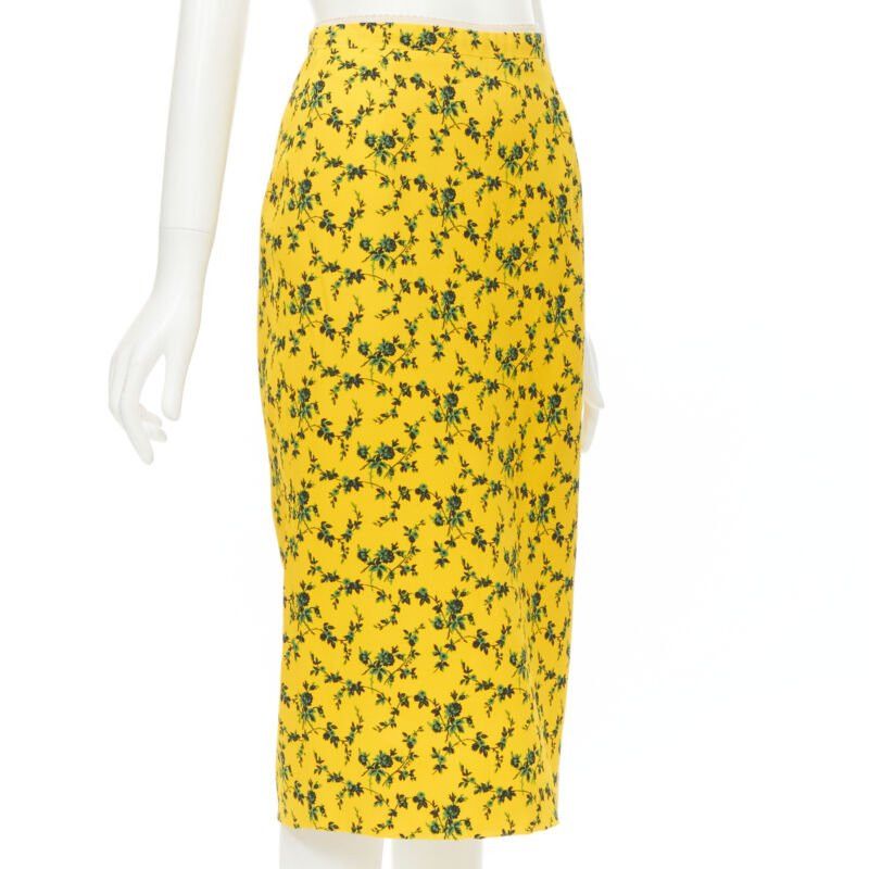 No. 21 NO 21 yellow green leaf print contrast pink band pencil skirt IT38 XS Size 26" / US 2 / IT 38 - 3 Thumbnail