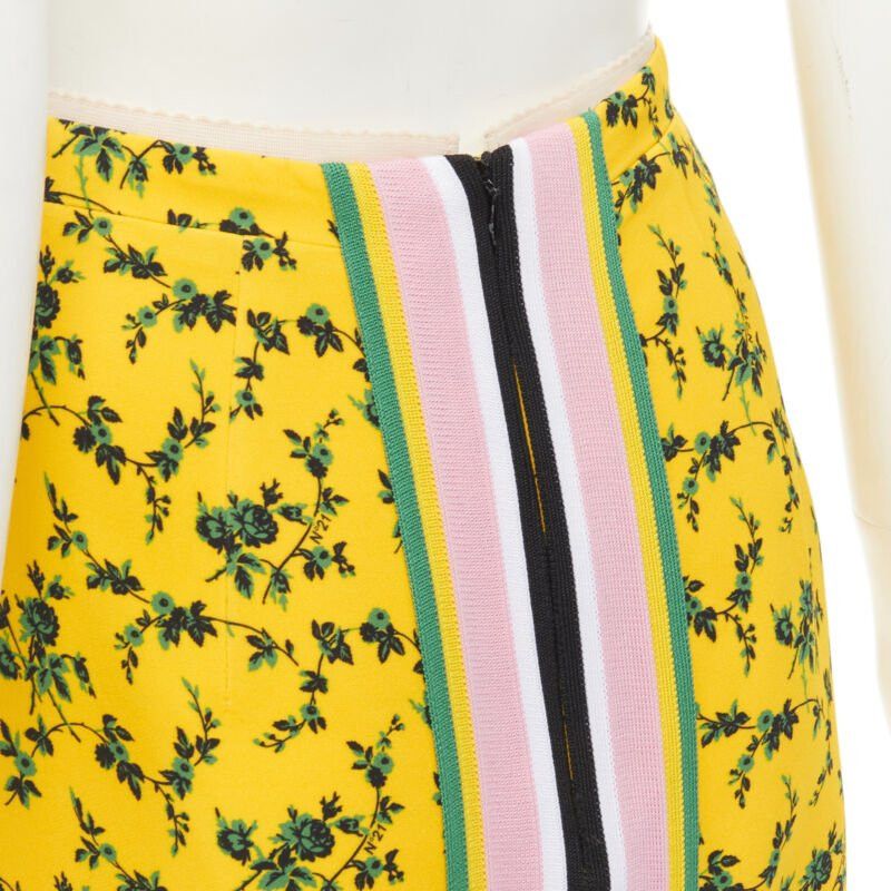 No. 21 NO 21 yellow green leaf print contrast pink band pencil skirt IT38 XS Size 26" / US 2 / IT 38 - 6 Thumbnail