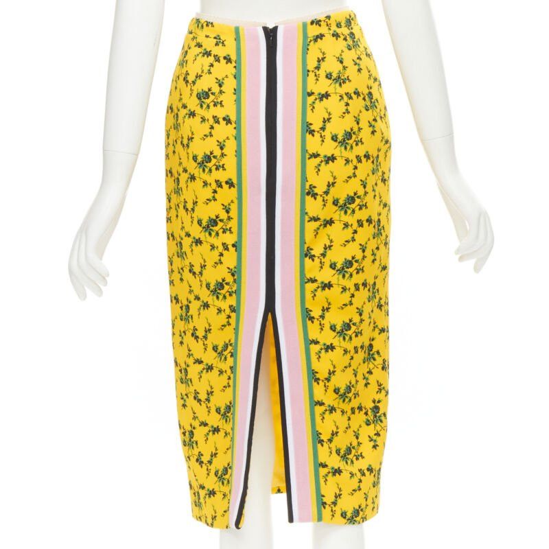 No. 21 NO 21 yellow green leaf print contrast pink band pencil skirt IT38 XS Size 26" / US 2 / IT 38 - 5 Thumbnail
