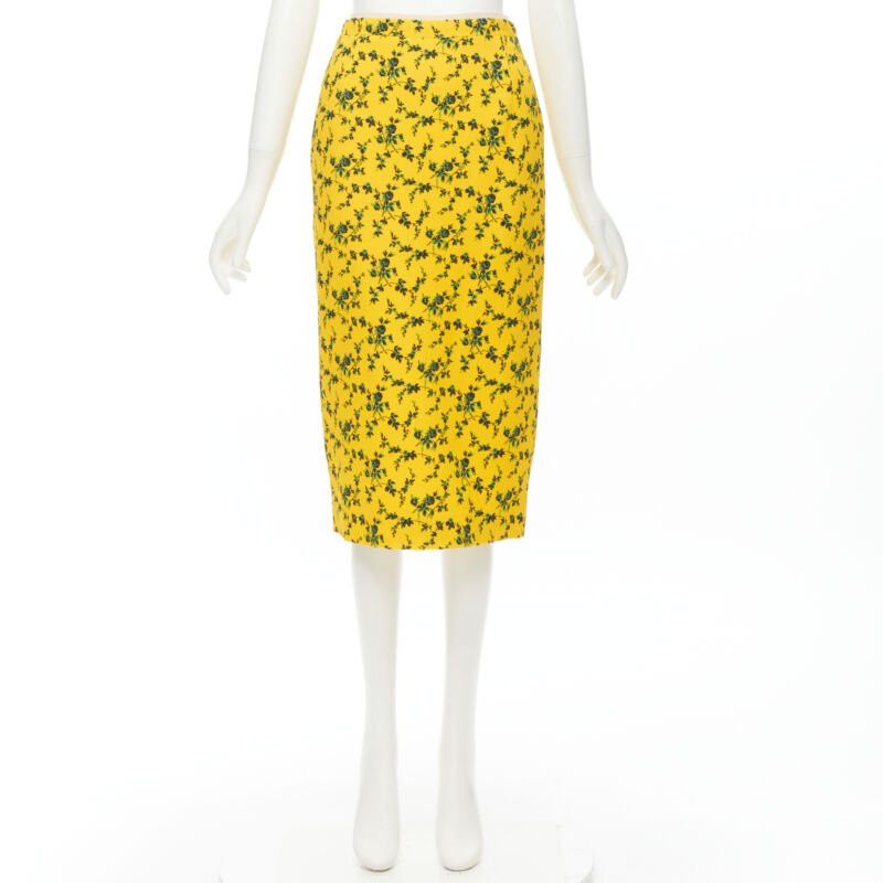 No. 21 NO 21 yellow green leaf print contrast pink band pencil skirt IT38 XS Size 26" / US 2 / IT 38 - 9 Thumbnail