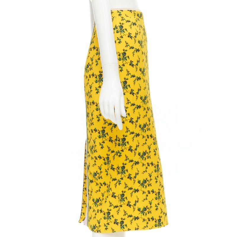 No. 21 NO 21 yellow green leaf print contrast pink band pencil skirt IT38 XS Size 26" / US 2 / IT 38 - 4 Thumbnail