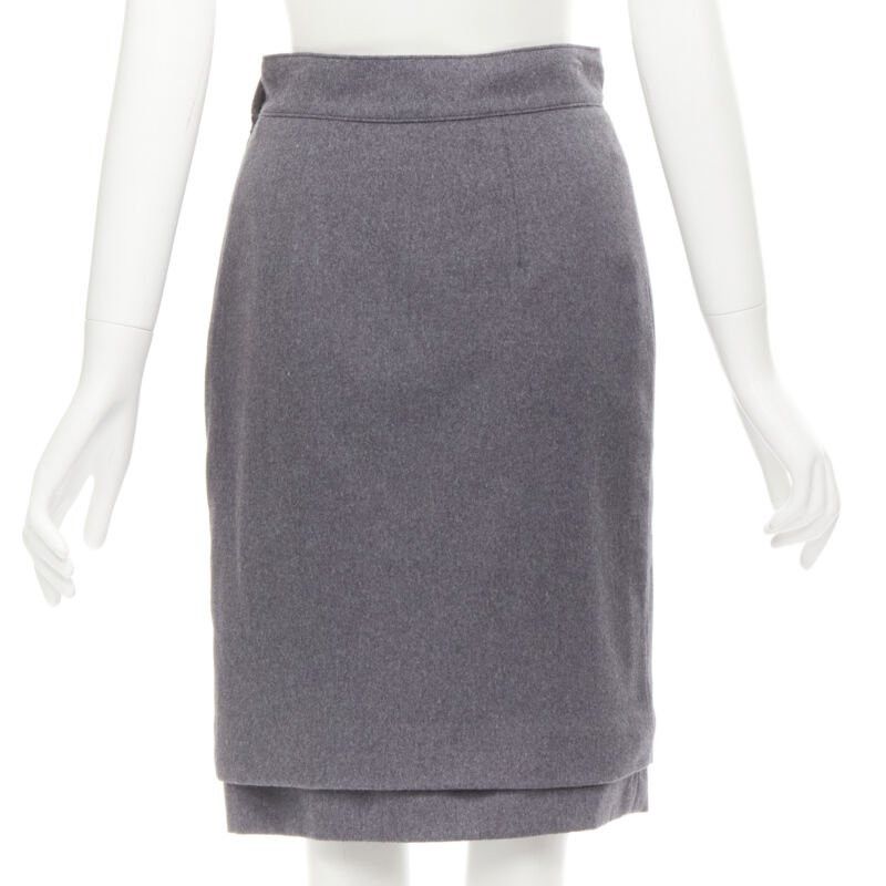 Oscar De La Renta OSCAR DE LA RENTA grey wool double layered hem pencil skirt US2 XS Size 26" / US 2 / IT 38 - 5 Thumbnail